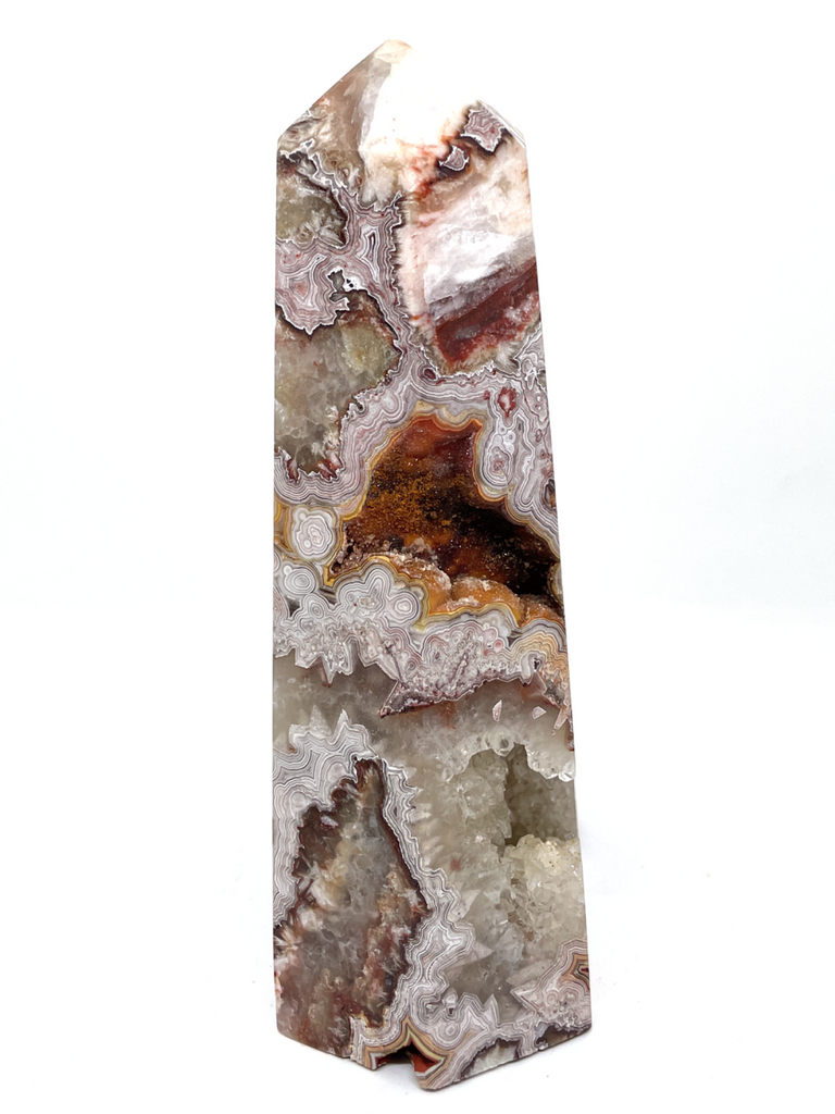 Mexican Crazy Lace Agate Crystal Tower with Sparkling Druzy