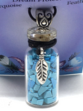 Turquoise in Glass Bottle with Feather Charm Necklace - Dream Protection